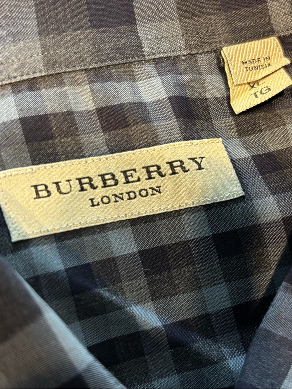 Burberry London Men's Blue/Gray Check Button-Down Shirt Size XL - Picture 3 of 6